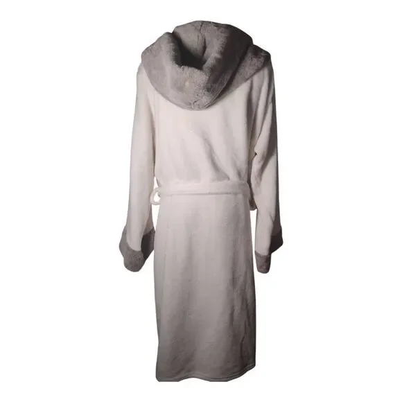 Plush Fuzzy Gray/White Bath Robe Size L/XL - Picture 4 of 6